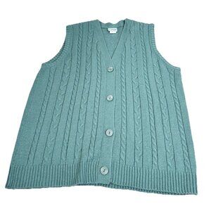 VTG Sara Morgan Large Green Acrylic Sweater Vest Cable knit Soft GUC